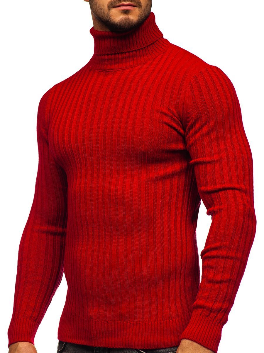 pull col roulé rouge homme