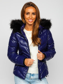 Blouson d'hiver matelassé à capuche pour femme bleu foncé Bolf 23068