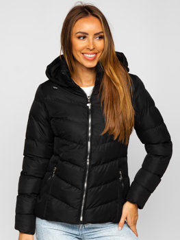 Blouson d'hiver matelassé à capuche pour femme noir Bolf 5M726