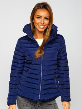 Blouson d'hiver matelassé sans capuche pour femme bleu foncé Bolf 23063