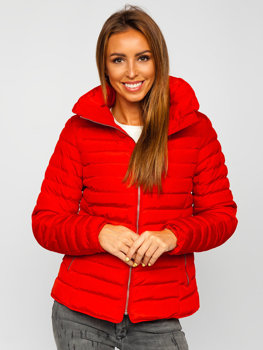 Blouson d'hiver matelassé sans capuche pour femme rouge Bolf 23063