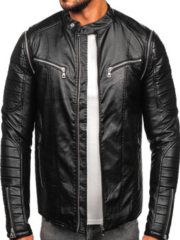 Blouson en cuir biker avec manches amovibles pour homme noir Bolf 11Z8011