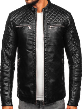 Blouson en cuir biker pour homme noir Bolf 11Z8002