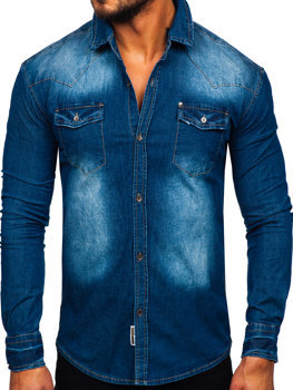 Chemise à manche longue en jean pour homme bleue Bolf MC704B