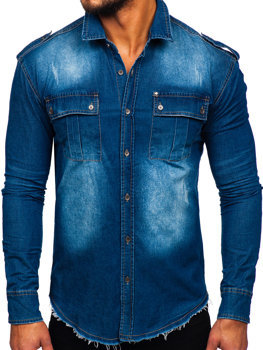Chemise à manche longue en jean pour homme bleue claire Bolf MC702BC