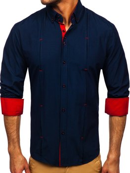 Chemise à manches longues bleue foncée pour homme Bolf 20725