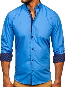 Chemise élégante à manche longue pour homme bleue Bolf 7724-1