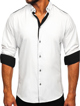 Chemise élégante à manches longues pour homme blanche-noire Bolf 5722-1