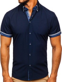 Chemise pour homme à manches courtes bleue foncée Bolf 2911-1