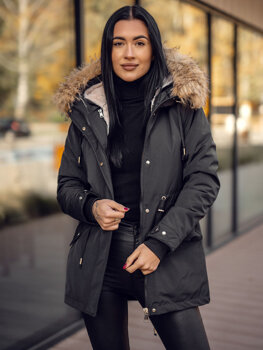 Femme 2 en 1 Parka d'hiver à capuche Noir Bolf 16M9199