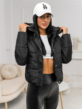 Femme Blouson d'hiver matelassée à capuche Noir Bolf 16M9188