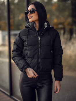 Femme Blouson d'hiver matelassée réversible à capuche Noir Bolf 16M9089