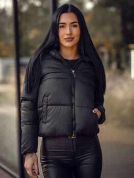 Femme Blouson d'hiver matelassée réversible à capuche Noir Bolf 5M3237