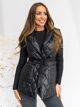 Femme Gilet matelassé long à capuche Noir Bolf JIN221A1