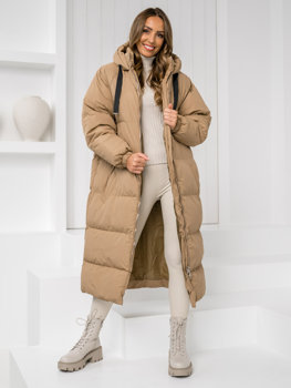 Femme Veste d'hiver matelassée longue à capuche Camel Bolf 5M3163