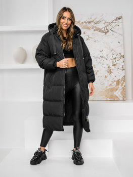 Femme Veste d'hiver matelassée longue à capuche Noir Bolf 5M3163