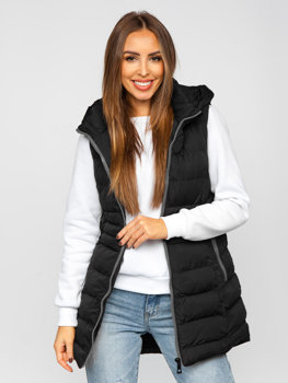 Gilet long matelassé pour femme noir Bolf 7040