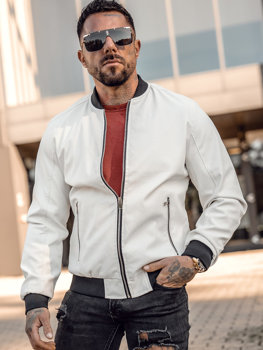 Homme Blouson bomber en cuir Blanc Bolf 7110A2