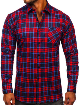 Homme Chemise en flanelle à carreaux à manche longue Rouge-Bleu foncé Bolf F3