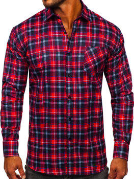 Homme Chemise en flanelle à carreaux à manche longue Rouge-Noir Bolf F3