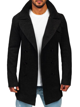 Homme Manteau d'hiver croisé avec col montant Noir Bolf 1048A