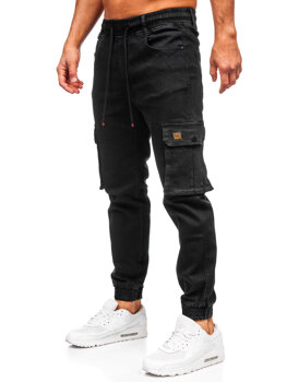 Homme Pantalon de jogging cargo en jean Noir Bolf 8165