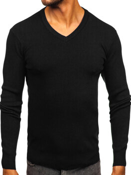 Homme Pull uni col V Noir Bolf H2405