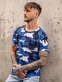 Homme T-shirt à imprimé camo Bleu Bolf S807A1