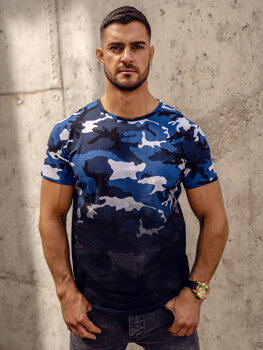 Homme T-shirt à imprimé camo Bleu Bolf S808A1