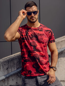 Homme T-shirt à imprimé camo Rouge Bolf S807A1