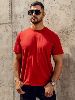 Homme T-shirt basic en coton Rouge Bolf 192397A