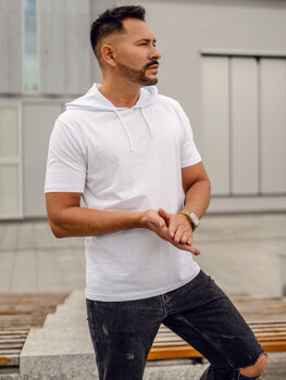 Homme T-shirt basic en coton à capuche Blanc Bolf 14513A