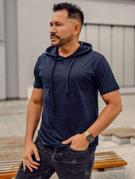 Homme T-shirt basic en coton à capuche Bleu foncé Bolf 14513A