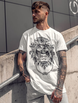 Homme T-shirt imprimé en coton Blanc Bolf 0202A