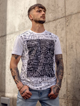 Homme T-shirt imprimé en coton Blanc Bolf 1173A