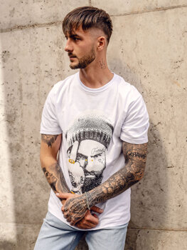 Homme T-shirt imprimé en coton Blanc Bolf 142175A