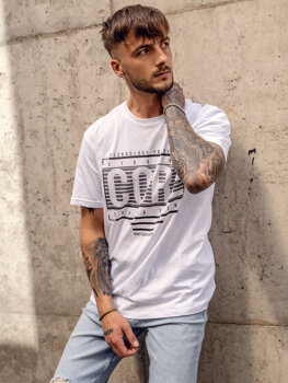 Homme T-shirt imprimé en coton Blanc Bolf SS11071A