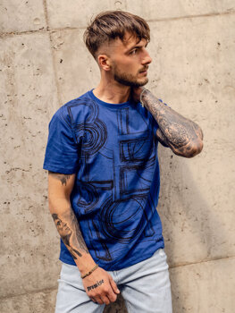 Homme T-shirt imprimé en coton Bleu Bolf KS2525TA