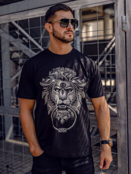 Homme T-shirt imprimé en coton Noir Bolf 0202A