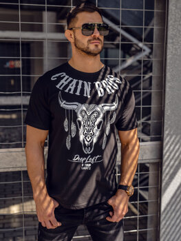 Homme T-shirt imprimé en coton Noir Bolf 142174A