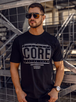 Homme T-shirt imprimé en coton Noir Bolf SS11071A