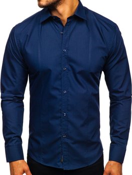 La chemise élégante avec les manches longues pour homme bleu foncé Bolf 4705G