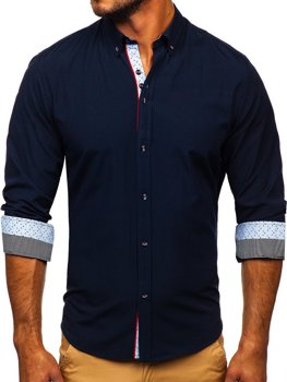 La chemise élégante avec les manches longues pour homme bleue foncée Bolf 8839