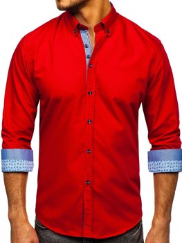 La chemise élégante avec les manches longues pour homme rouge Bolf 8838-1