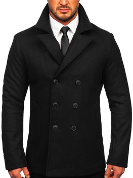 Manteau à double boutonnage d'hiver pour homme noir à col montant Bolf 8801
