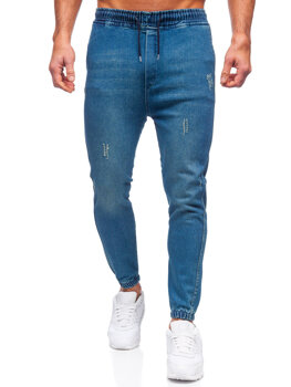 Pantalon jogger en jean pour homme bleu foncé Bolf 0028