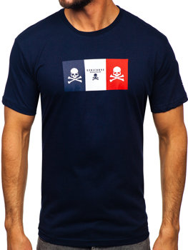 Tee-shirt en coton imprimé pour homme bleu foncé Bolf 14784