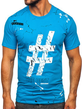 Tee-shirt en coton imprimé pour homme turquoise Bolf 14728