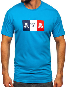 Tee-shirt en coton imprimé pour homme turquoise Bolf 14784