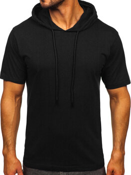 Tee-shirt en coton sans imprimé à capuche pour homme noir Bolf 14513